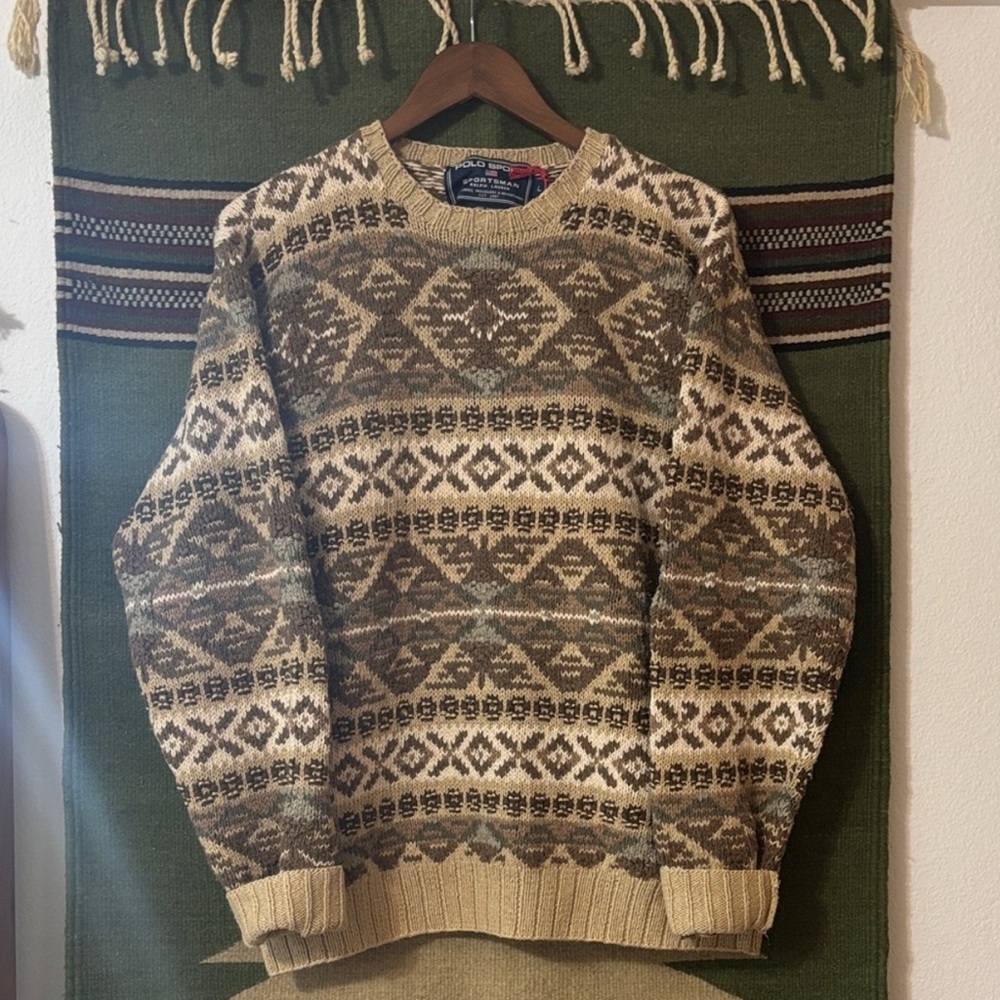 Vintage Polo Sport Ralph Lauren Patterned knit Sweater Silk linen cotton blend